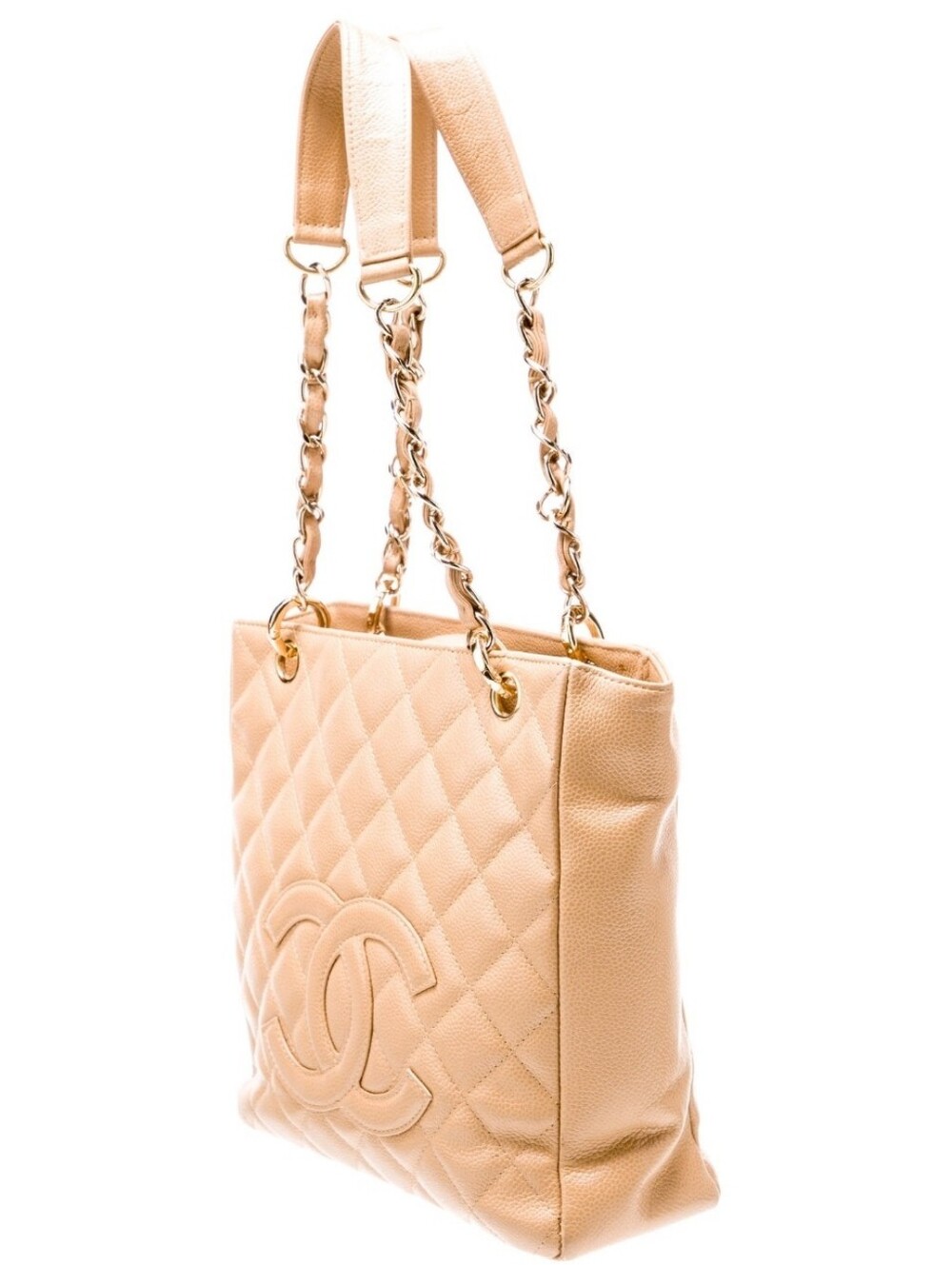 CHANEL Bag Chain Tote Grained Caviar Logo "CC" Bag Calfskin Beige/Blush Gold HRW - Picture 7 of 14